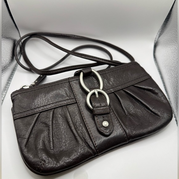 Sigrid Olsen LEATHER Clutch Crossbody Strap Purse Dark Chocolate Brown  8" x4.5" - Picture 1 of 10